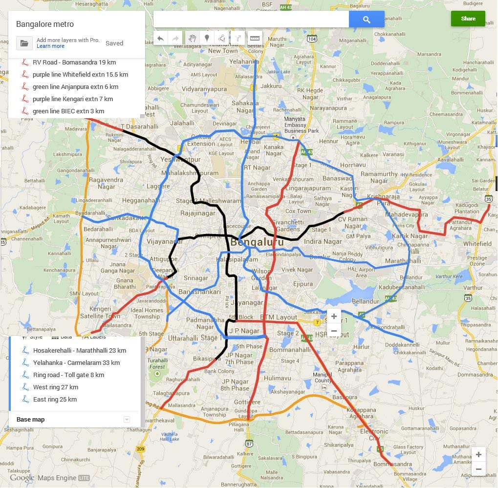 Namma de metro de fase 3 mapa de rotas
