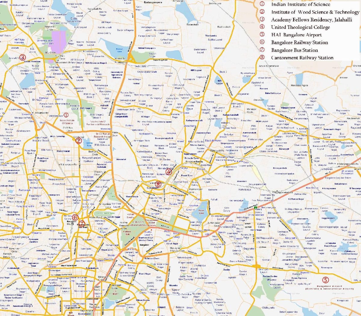rota o mapa de Bangalore