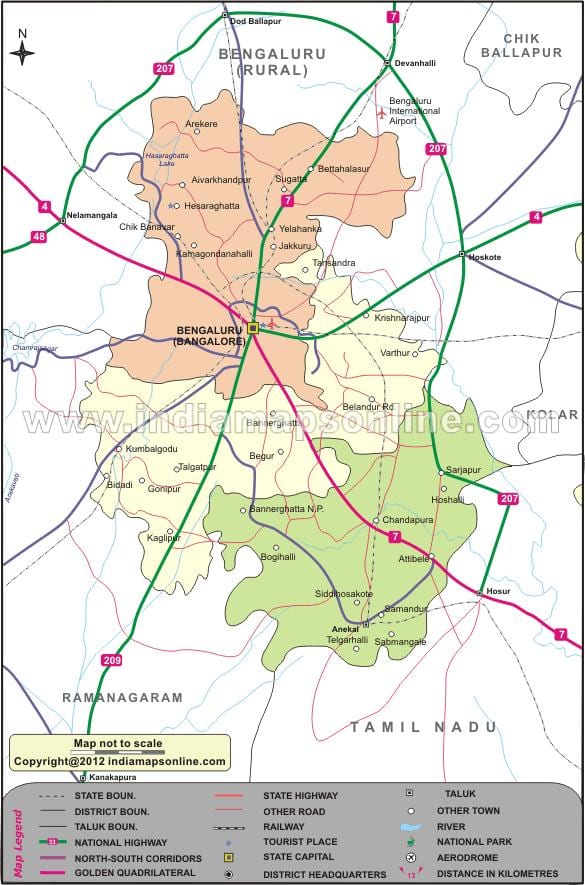 Bangalore distrito urbano mapa