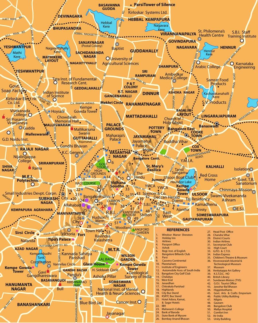 Banglore lugares turísticos mapa