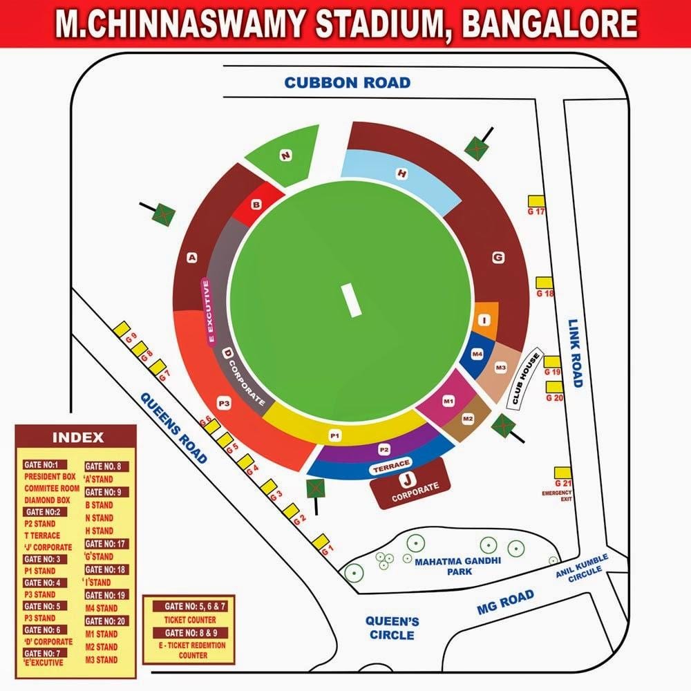 Bangalore chinnaswamy estádio mapa