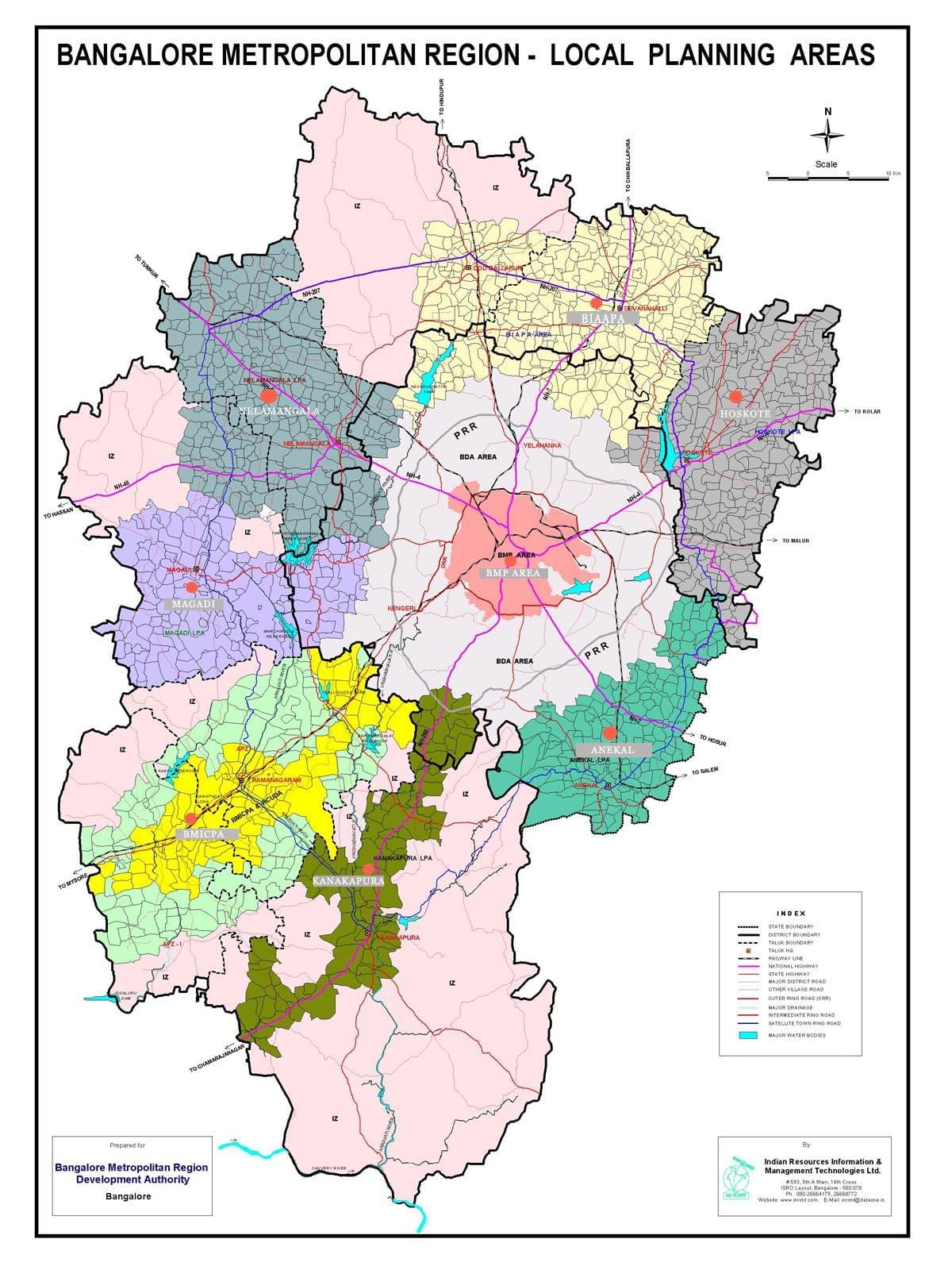 Bangalore mapa com as áreas